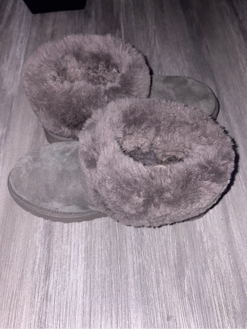 UGG Gray Faux Fur Cuff Slip-On Slippers